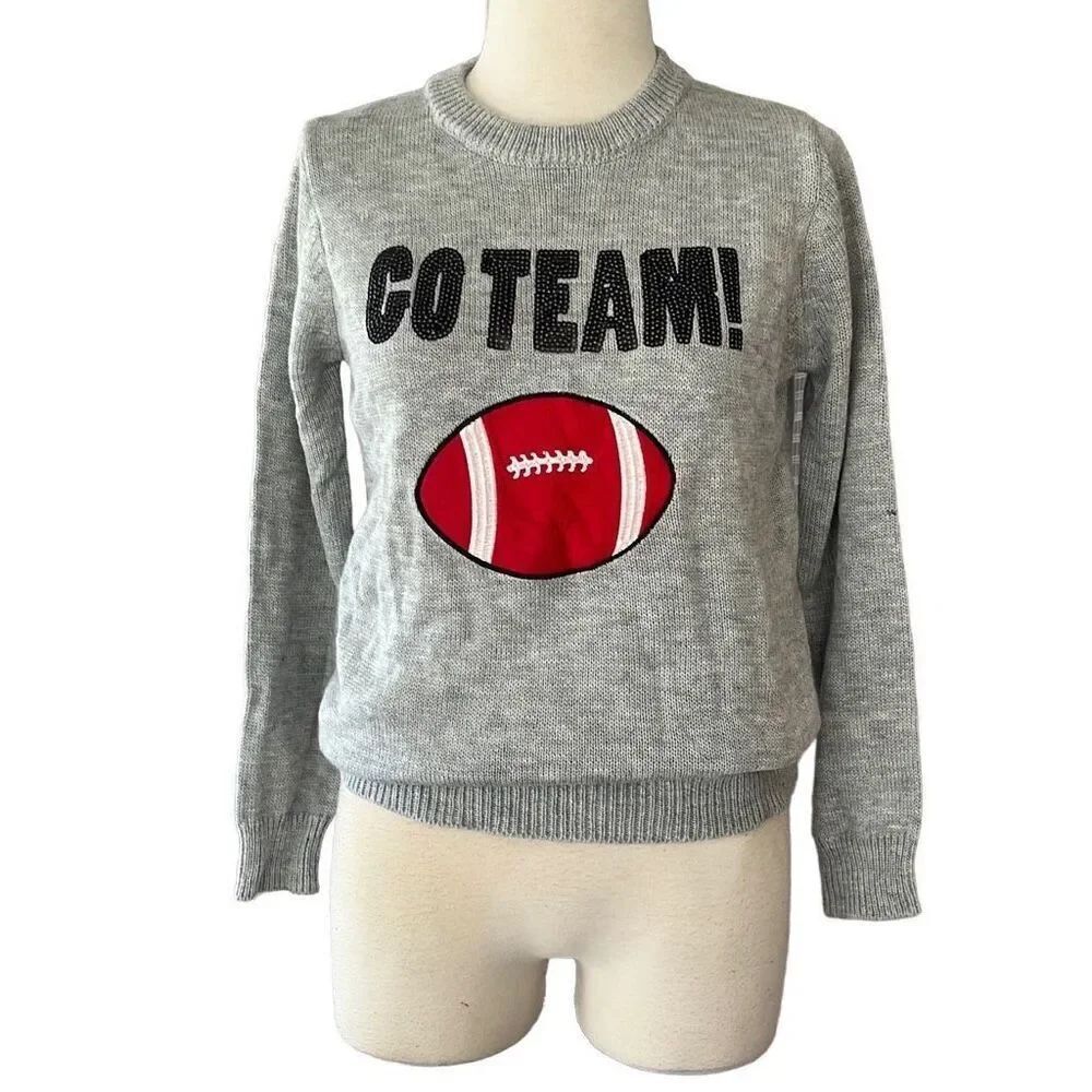 Poof New York GO TEAM Football Sequin Pullover Sweater Women’s Small - Picture 2 of 6